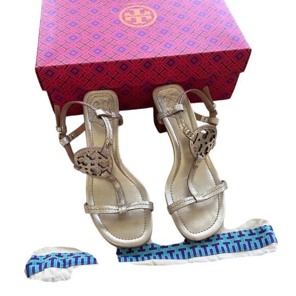 Tory Burch Miller Heeled Sandal in Spark Gold with box & dustbag - Picture 3 of 5